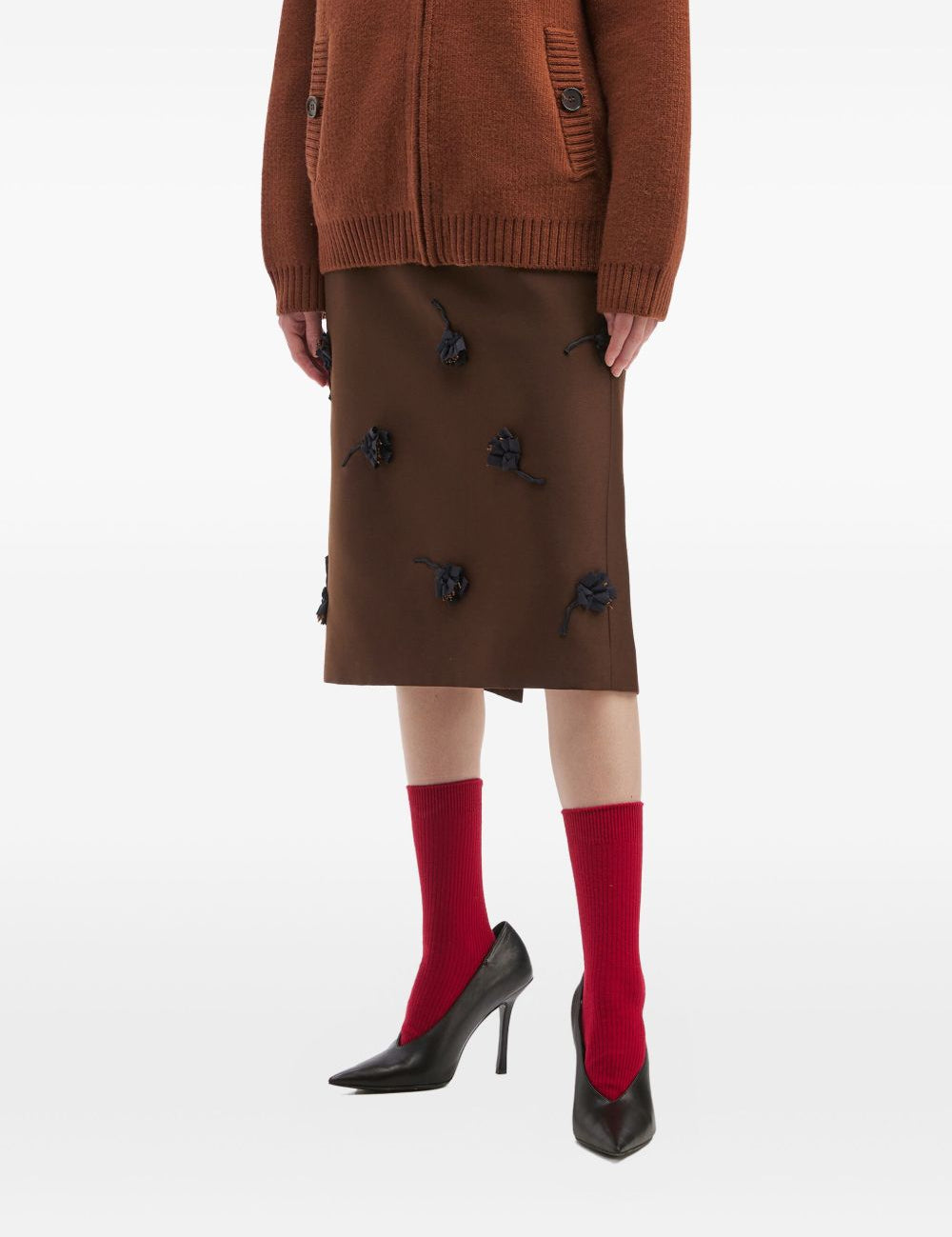 Gonna midi con applicazione a fiori in marrone Shushu/tong - donna 