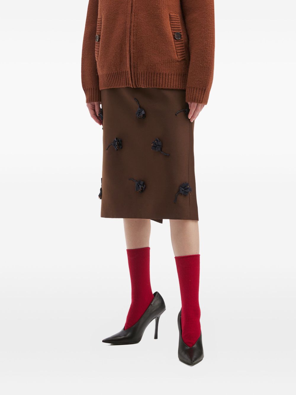 Gonna midi con applicazione a fiori in marrone Shushu/tong - donna 