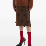 Gonna midi con applicazione a fiori in marrone Shushu/tong - donna 