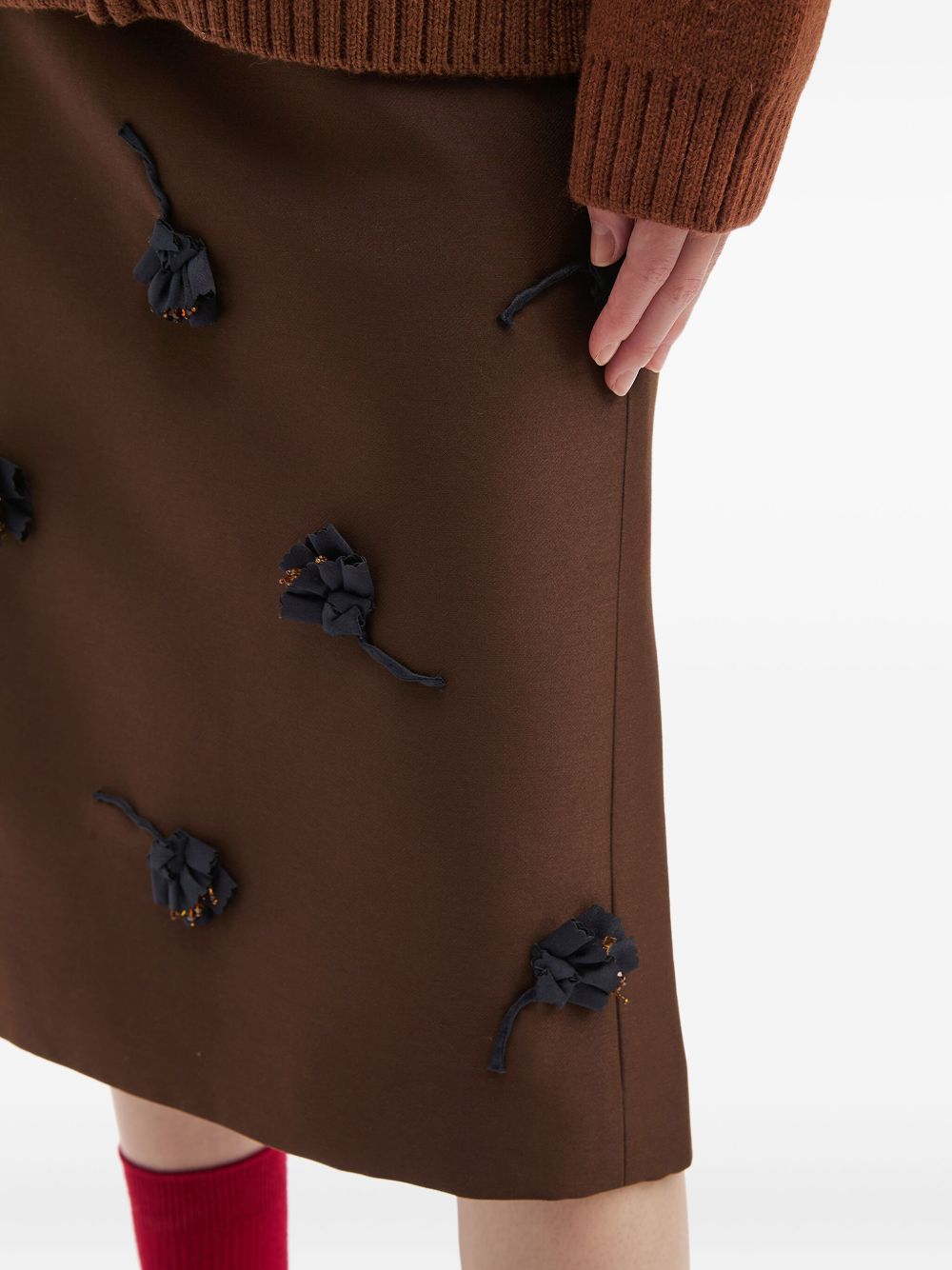 Gonna midi con applicazione a fiori in marrone Shushu/tong - donna 