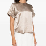 Top satinato a maniche corte in beige Simkhai - donna 