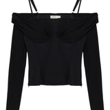 Top drappeggiato con spalle scoperte in nero Simkhai - donna 
