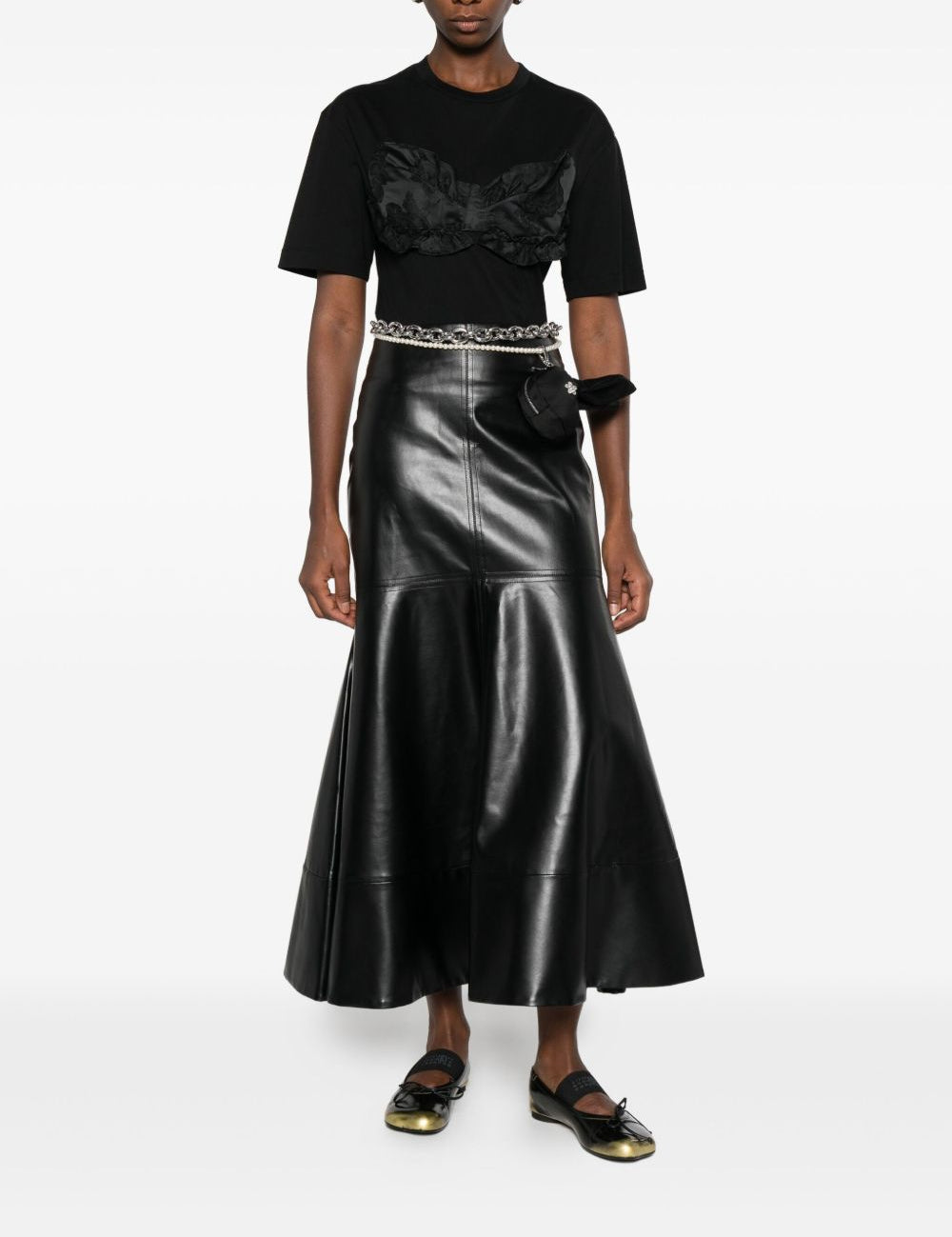 T-shirt con pannelli in raso con volant in nero Simone rocha - donna 