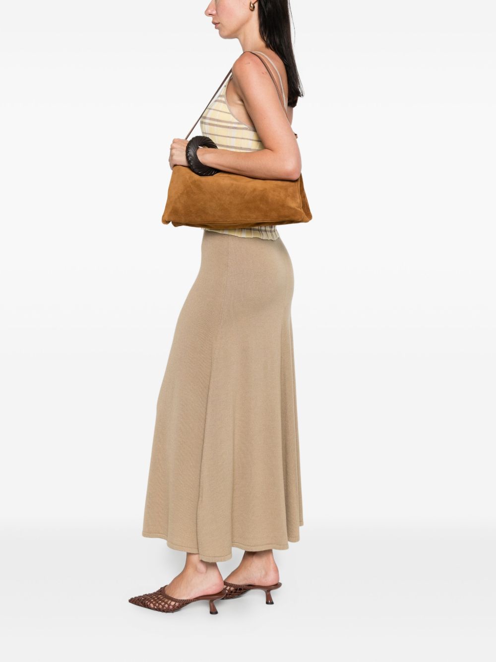 Borsa a spalla wally in pelle scamosciata in marrone Staud - donna 