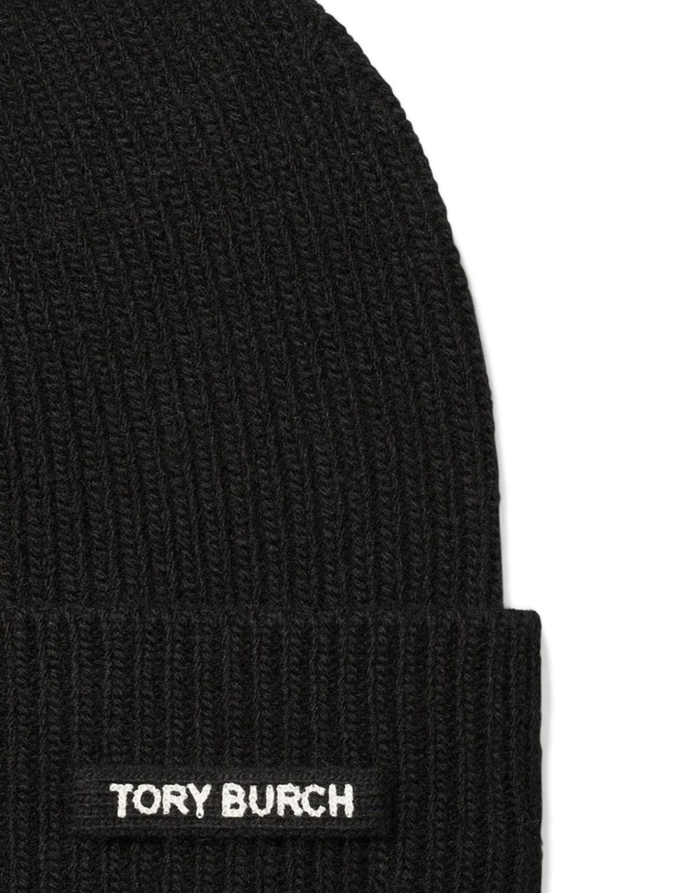 Berretto a coste con logo in nero Tory Burch - donna 
