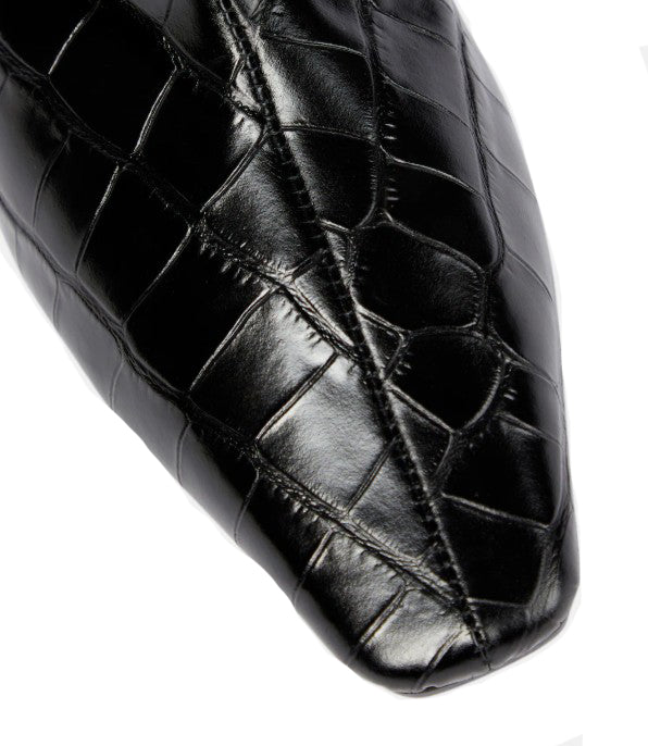 Stivali a gamba larga con effetto pelle di coccodrillo in nero 