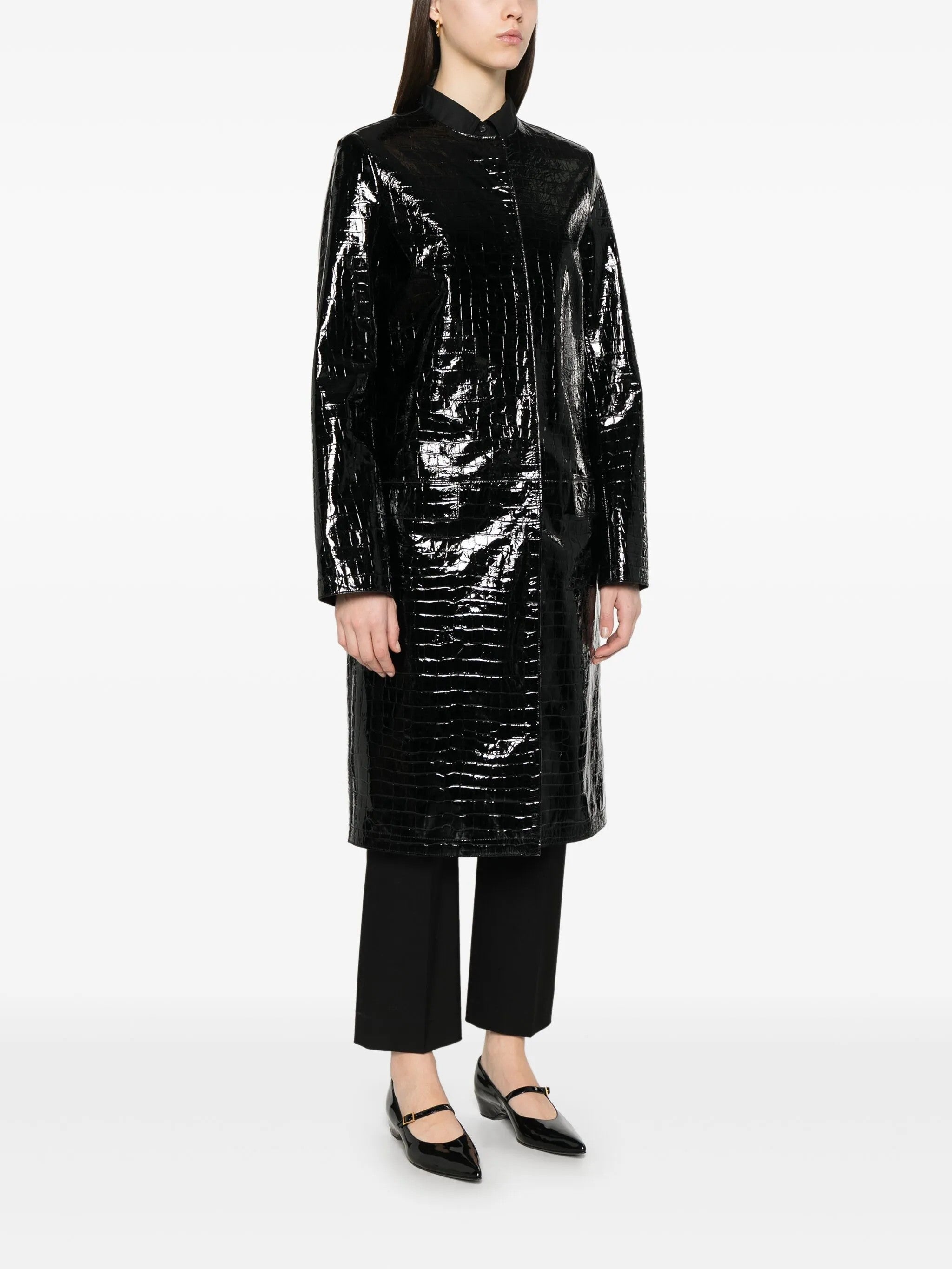 Cappotto in pelle effetto coccodrillo in nero Toteme - donna 