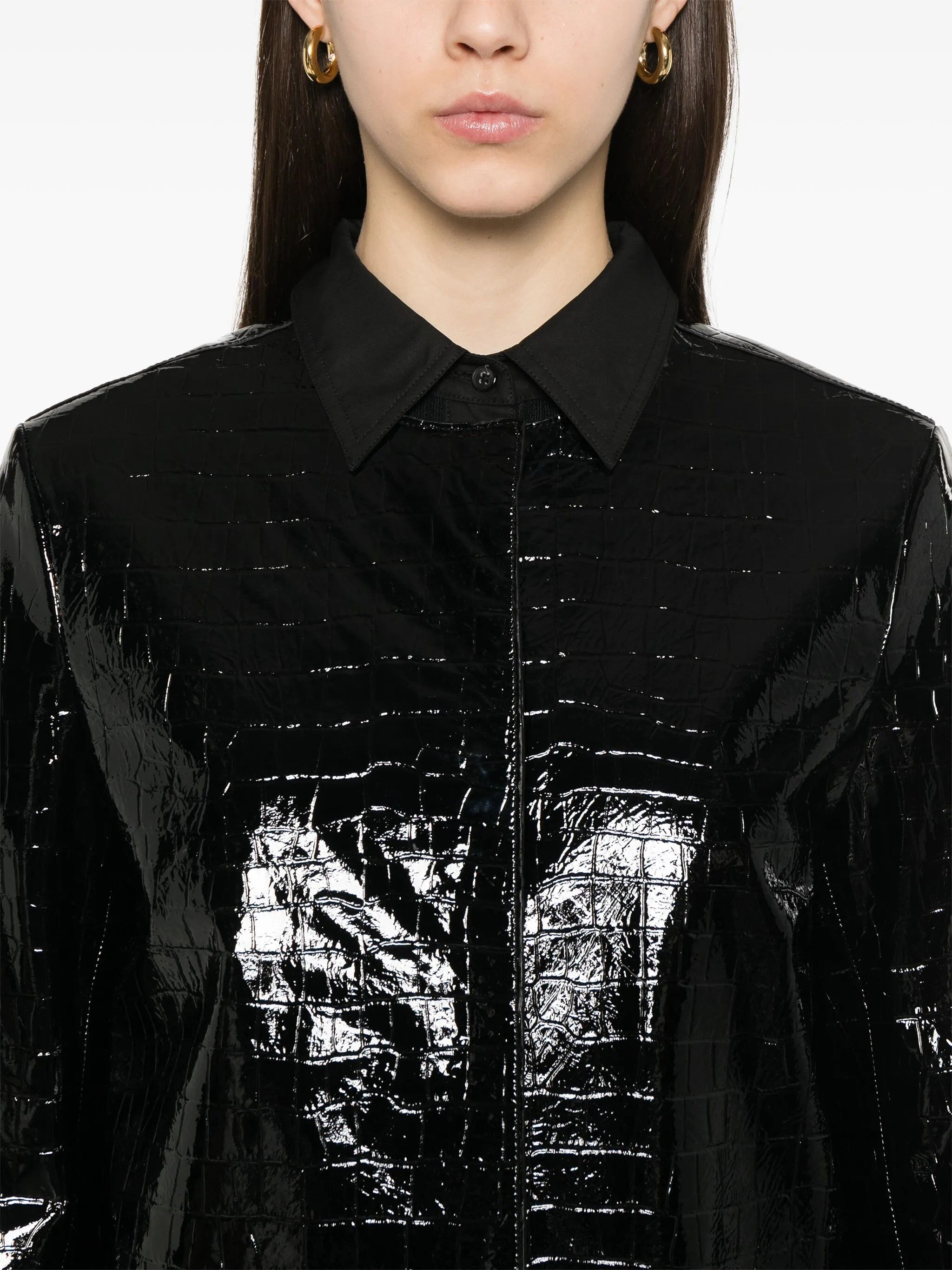 Cappotto in pelle effetto coccodrillo in nero Toteme - donna 