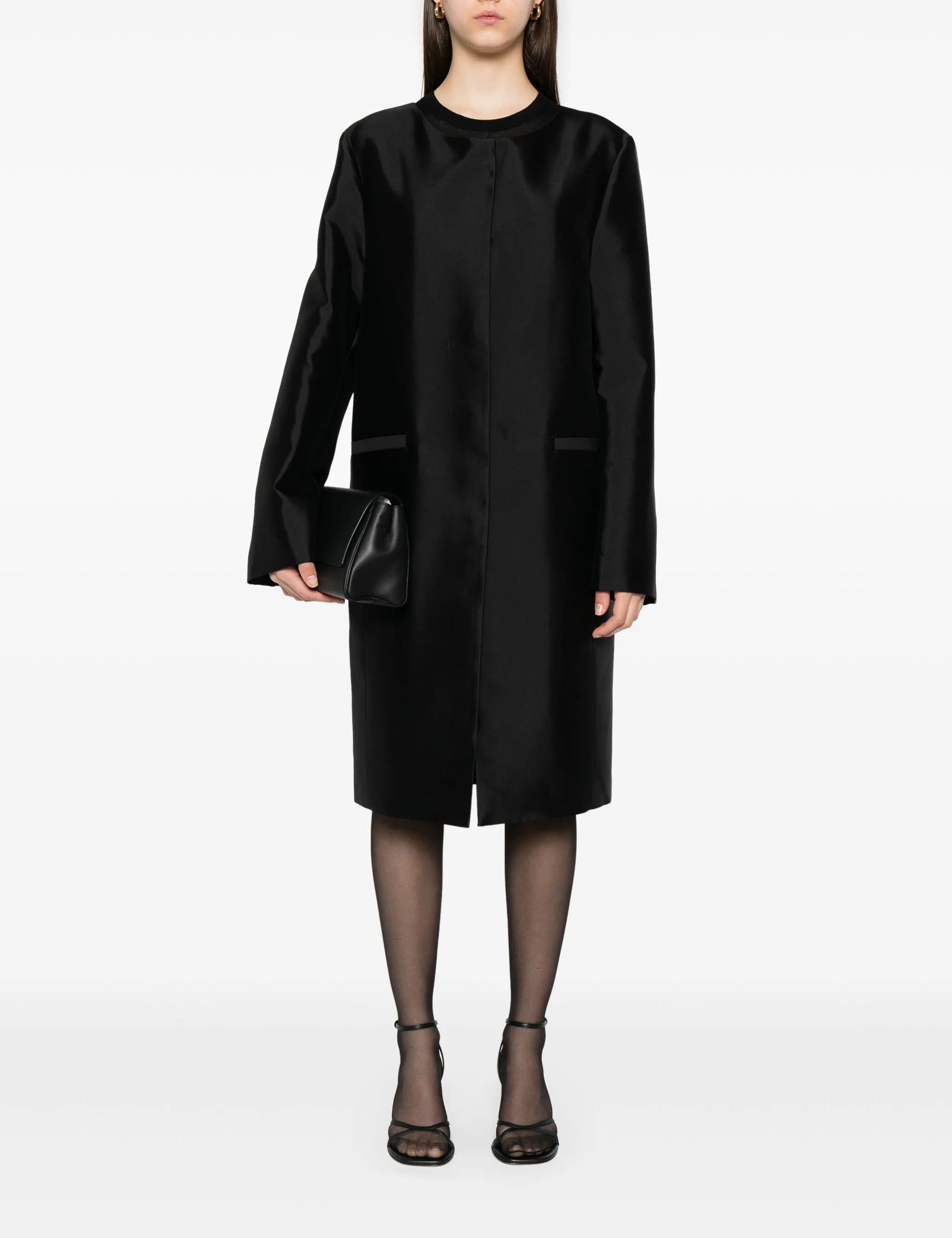 Cappotto senza colleto in seta in nero Toteme - donna 