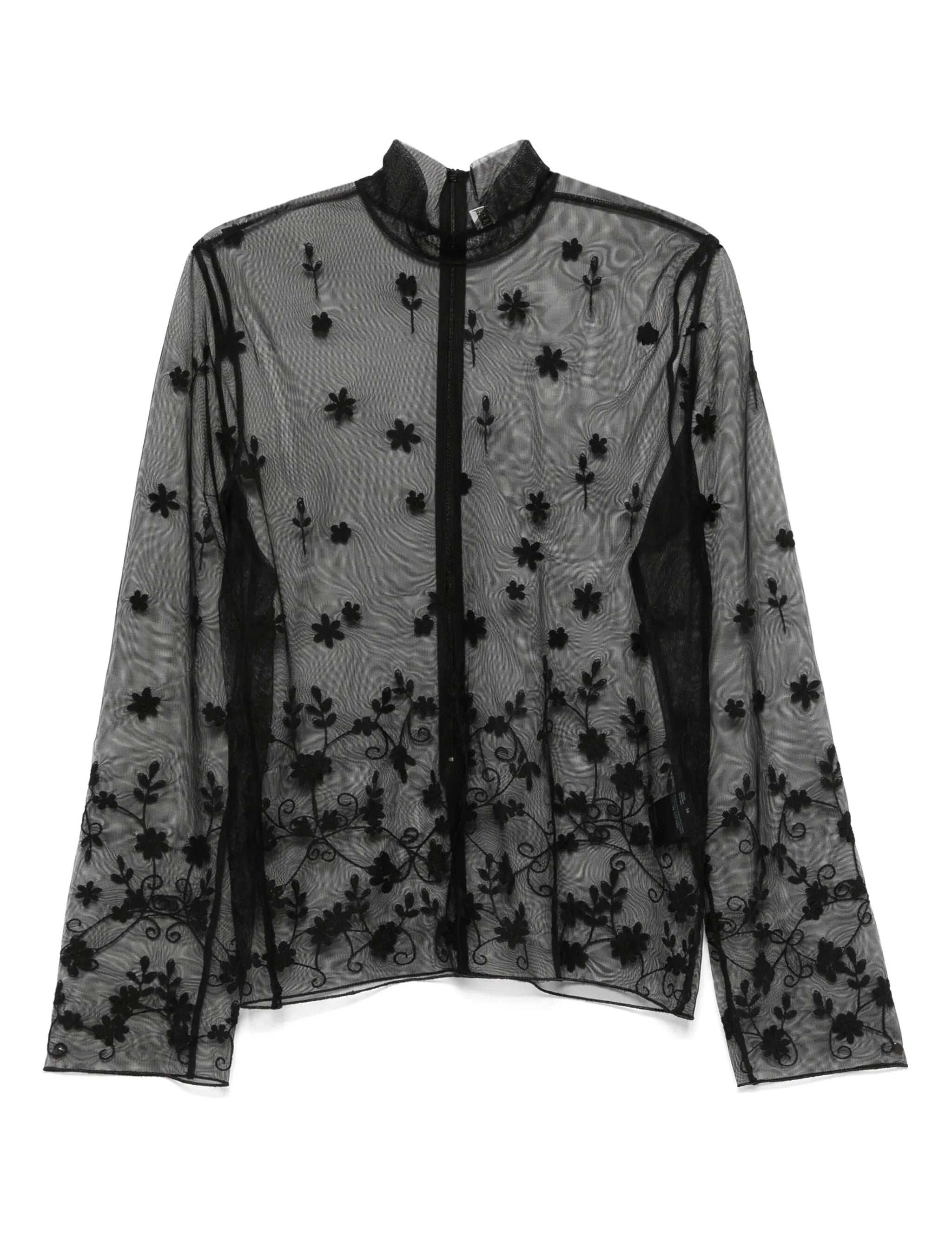 Blusa trasparente con ricamo a fiori in nero Toteme - donna 