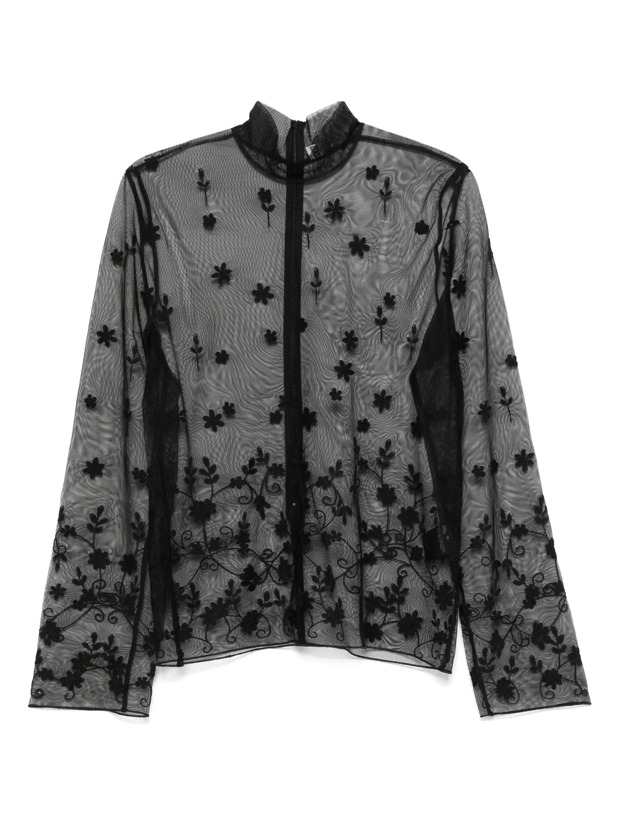 Blusa trasparente con ricamo a fiori in nero Toteme - donna 