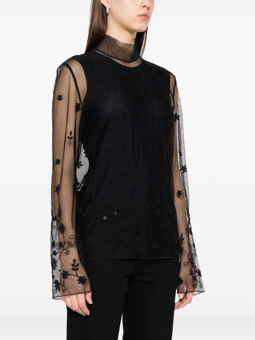 Blusa trasparente con ricamo a fiori in nero Toteme - donna 