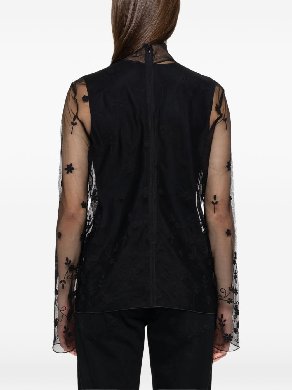Blusa trasparente con ricamo a fiori in nero Toteme - donna 