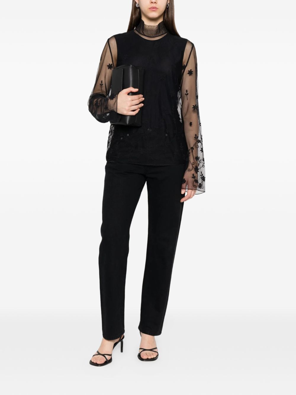 Blusa trasparente con ricamo a fiori in nero Toteme - donna 