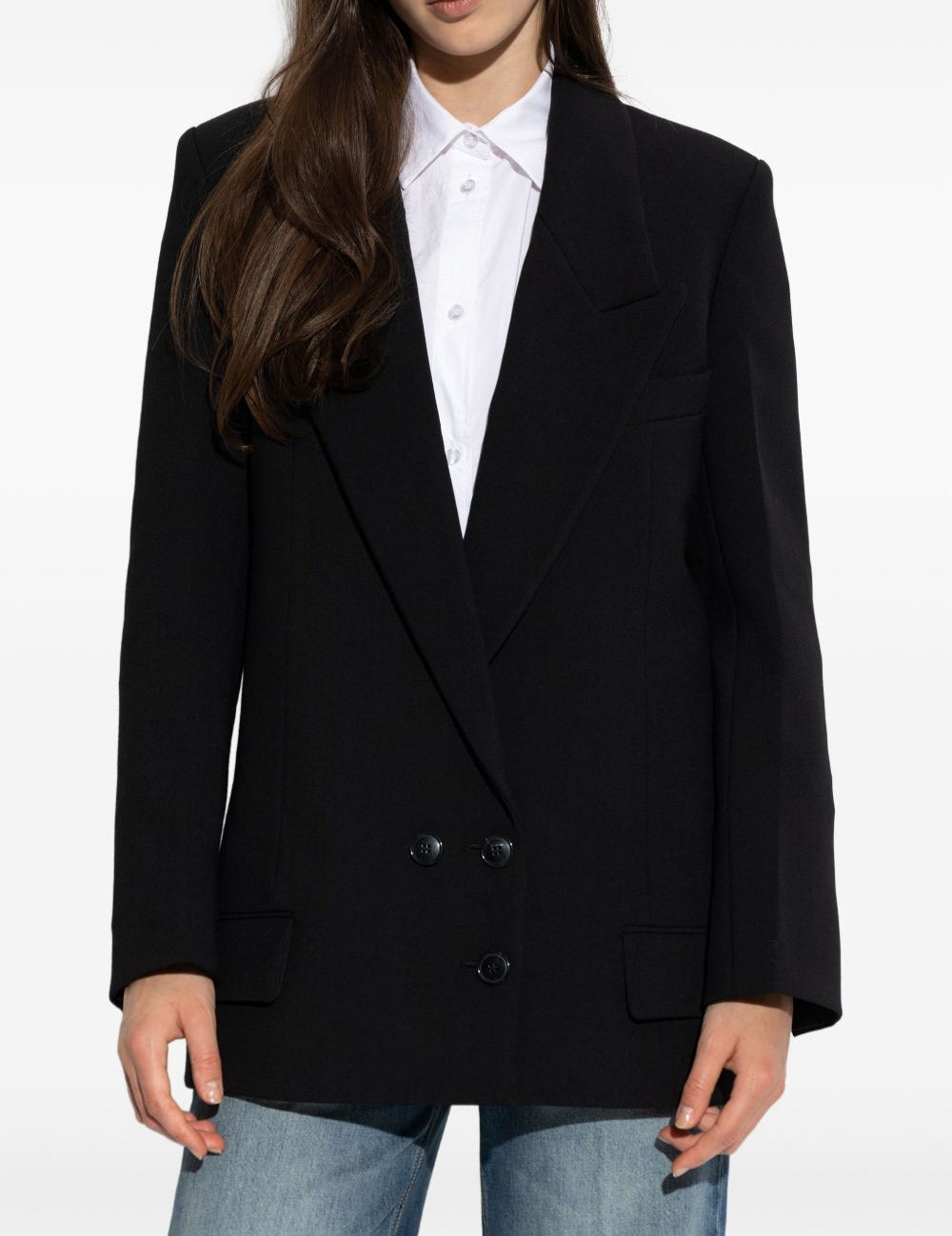 Blazer doppio petto con revers a lancia in nero Victoria beckham - donna 