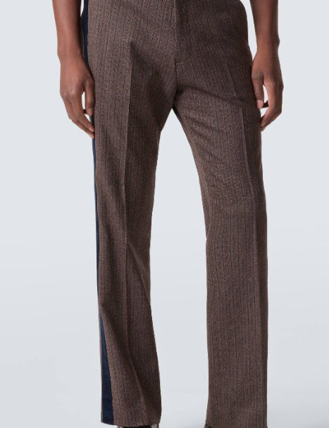 Pantaloni in misto lana a righe alto in marrone Wales Bonner - uomo 