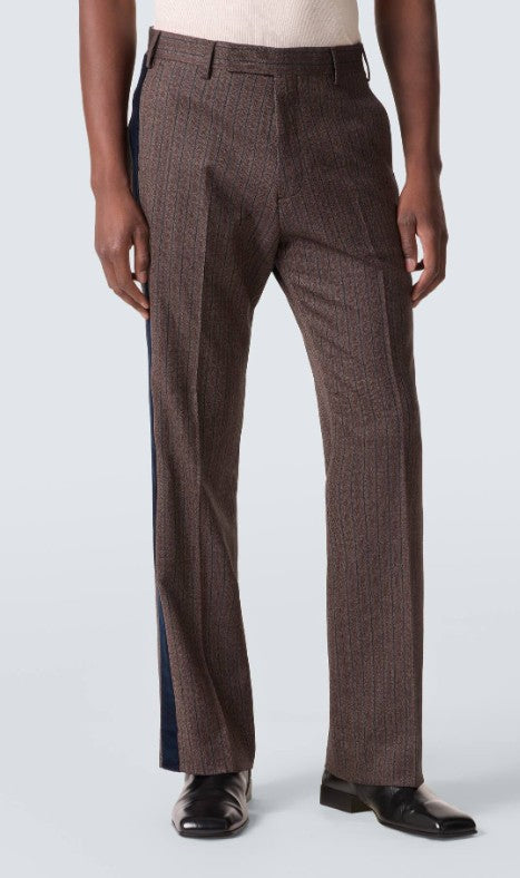 Pantaloni in misto lana a righe alto in marrone Wales Bonner - uomo 
