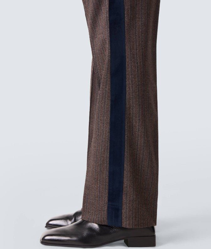 Pantaloni in misto lana a righe alto in marrone Wales Bonner - uomo 