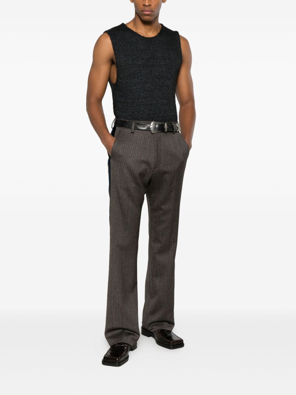 Pantaloni in misto lana a righe alto in marrone Wales Bonner - uomo 