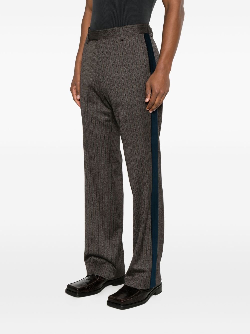 Pantaloni in misto lana a righe alto in marrone Wales Bonner - uomo 