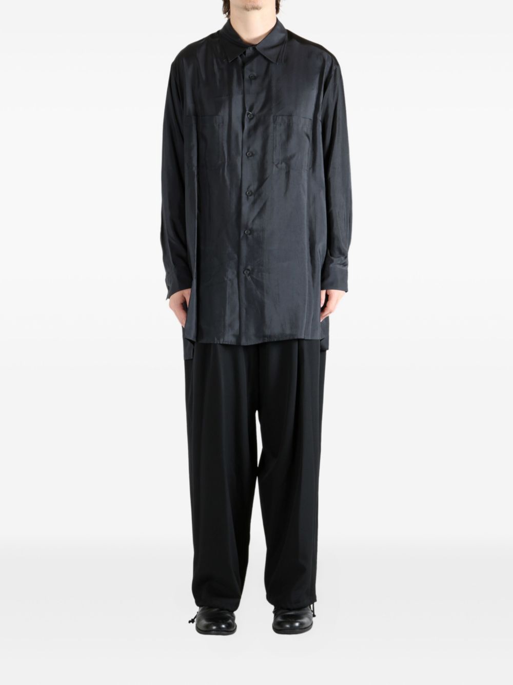Camicia lunga con doppio colletto in nero Yohji yamamoto - uomo 