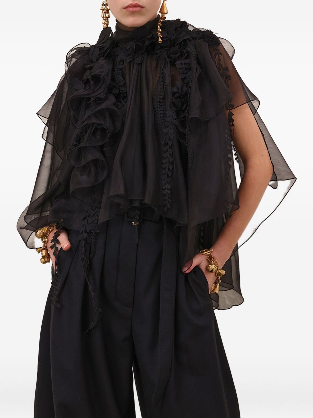 Blusa con volant e decorazioni floreali in nero Zimmermann - donna 