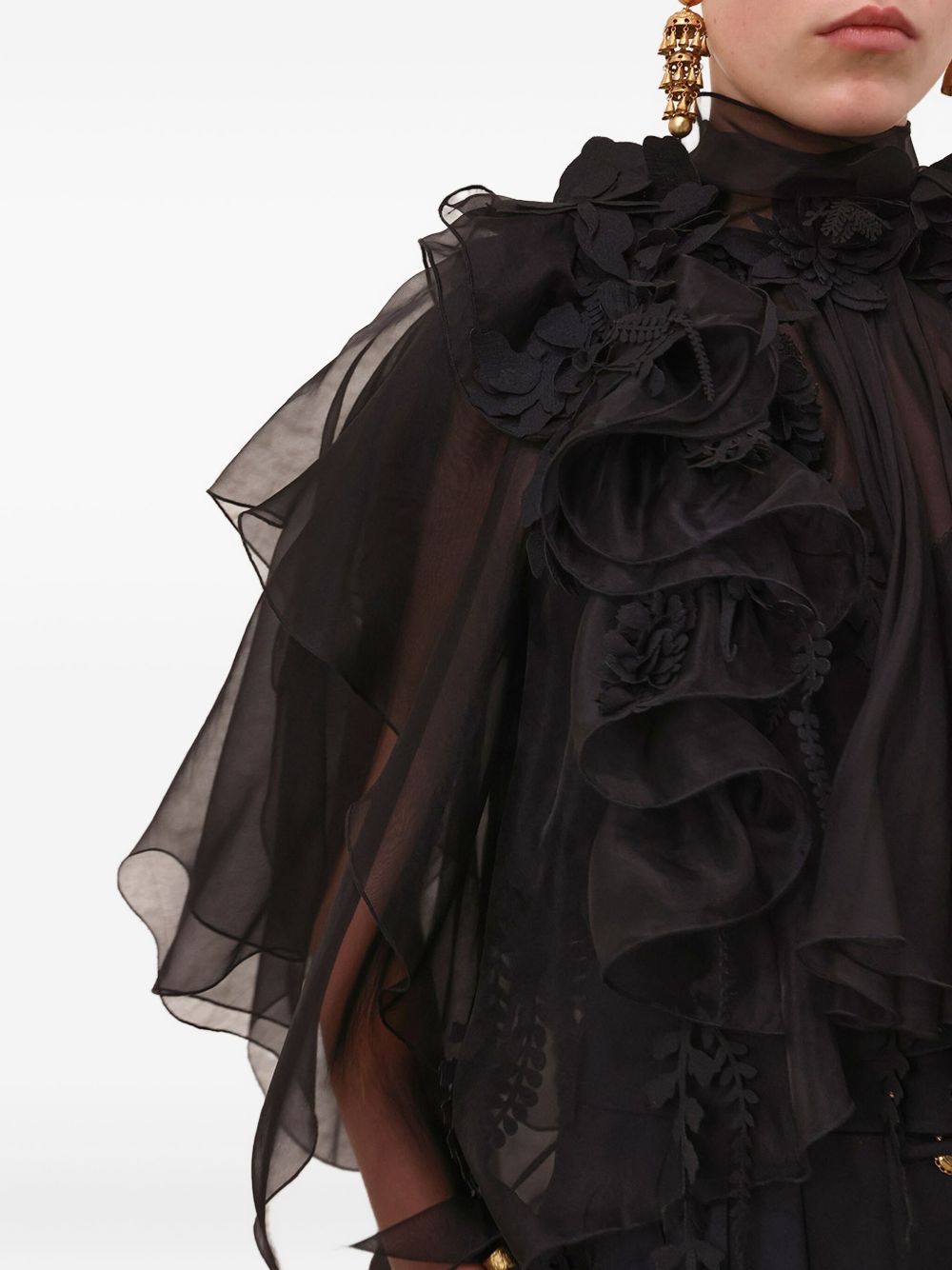 Blusa con volant e decorazioni floreali in nero Zimmermann - donna 