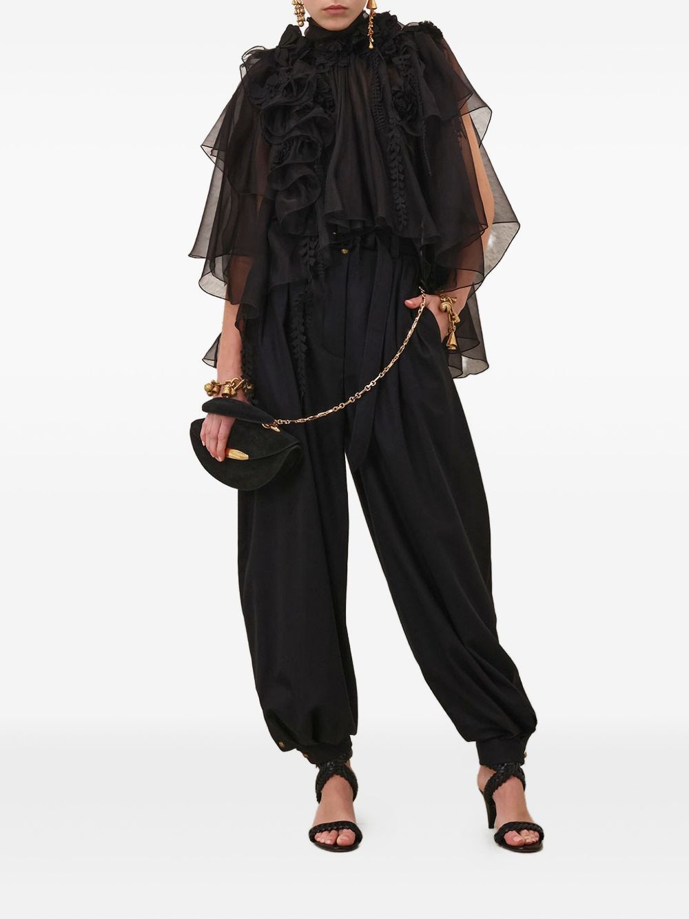 Blusa con volant e decorazioni floreali in nero Zimmermann - donna 