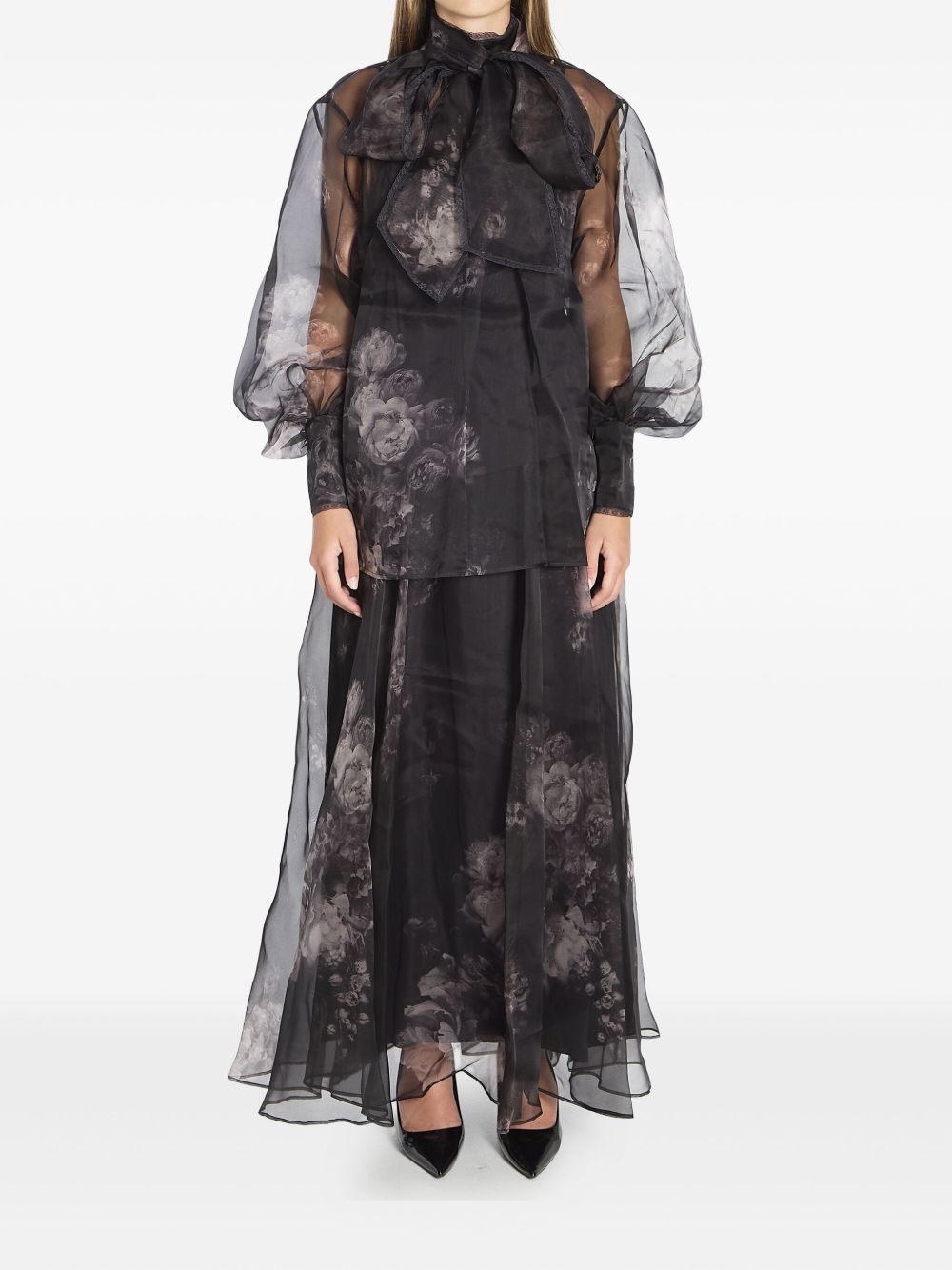 Gonna midi a fiori in nero Zimmermann - donna 