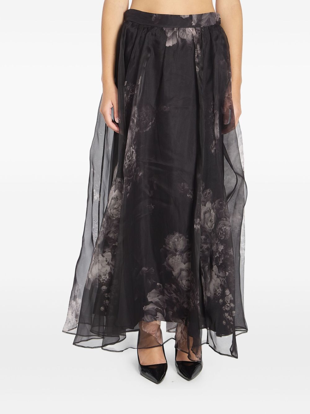 Gonna midi a fiori in nero Zimmermann - donna 