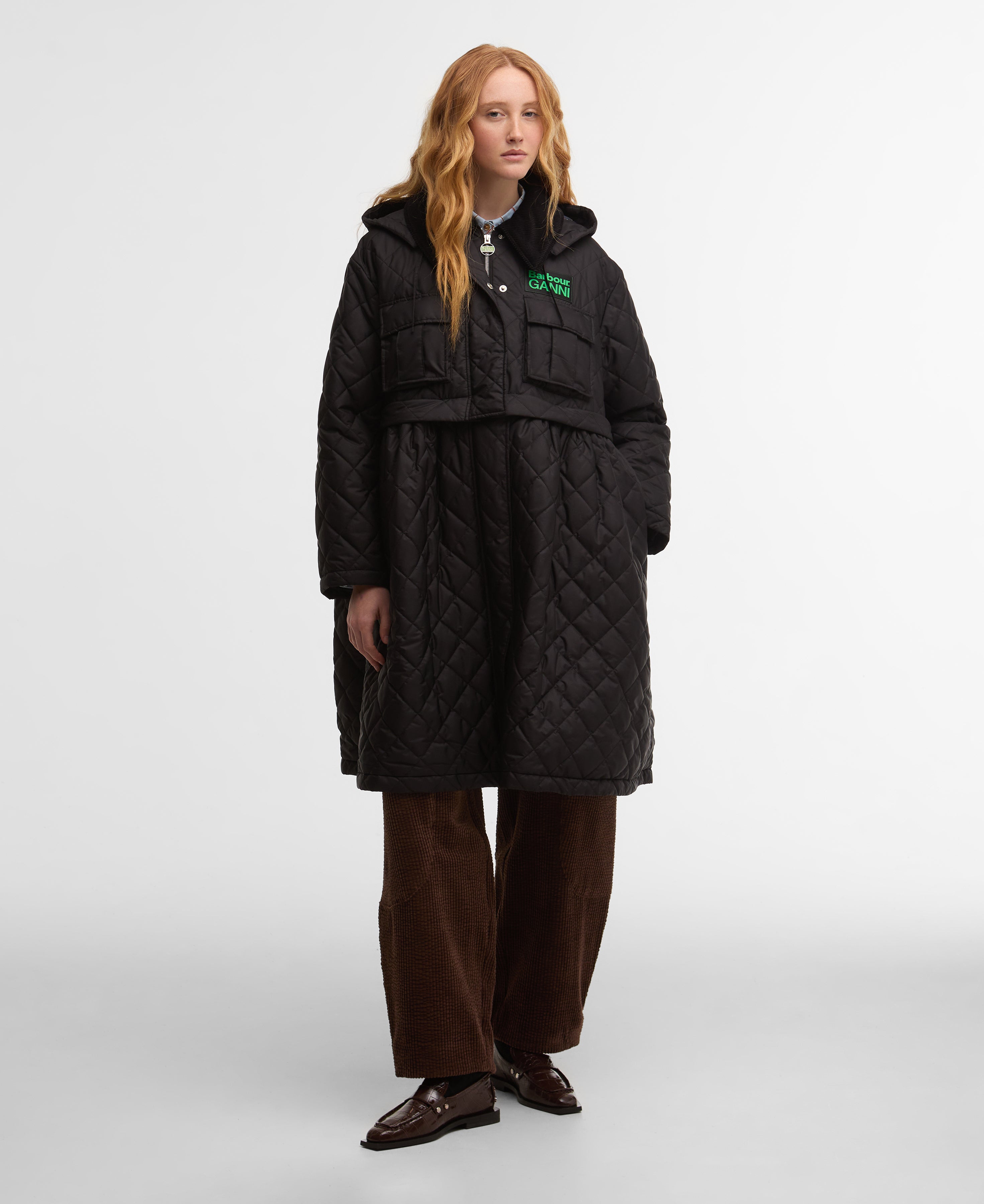 Giacca trapuntata lunga con peplo Barbour x Ganni - donna 