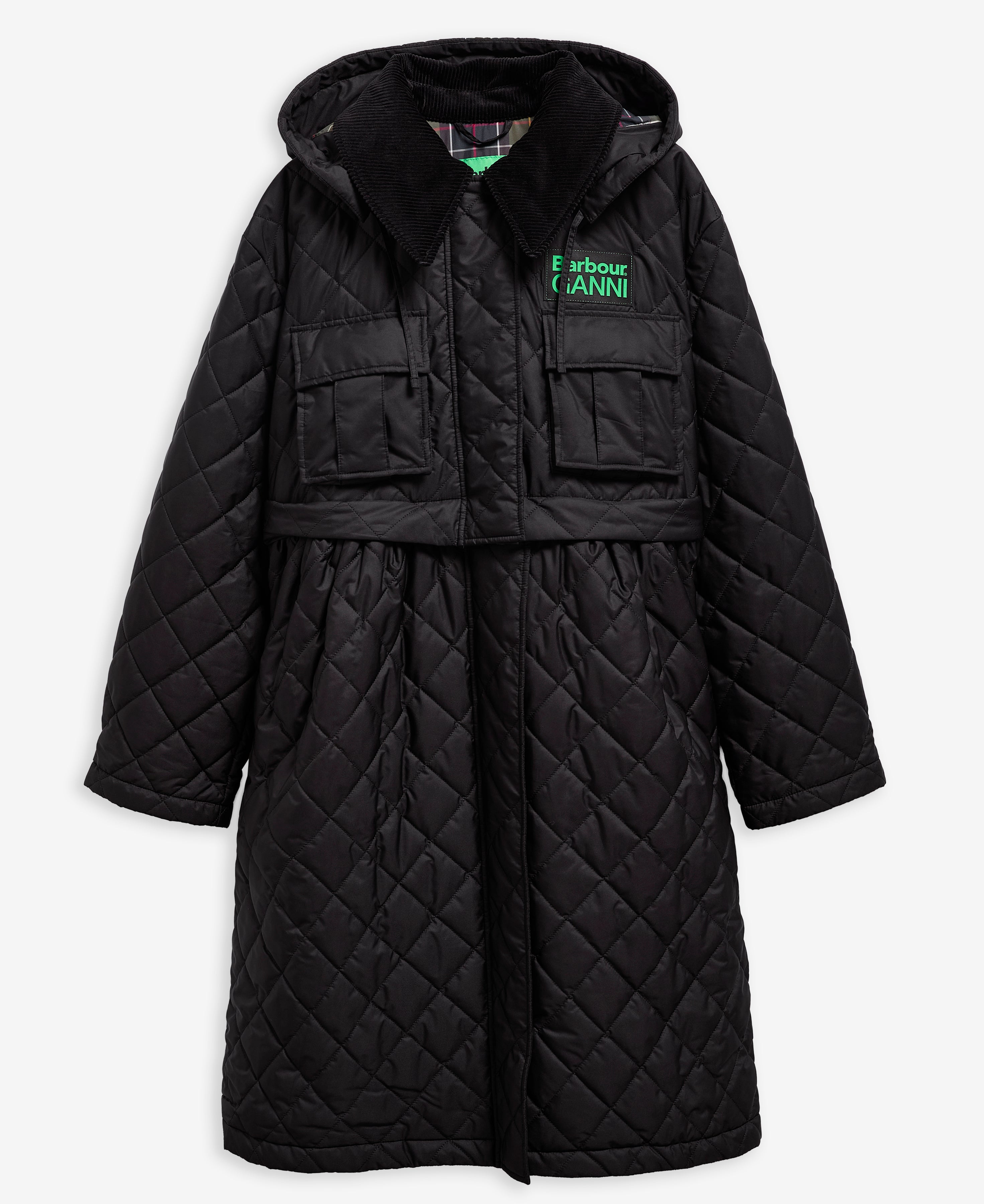 Giacca trapuntata lunga con peplo Barbour x Ganni - donna 