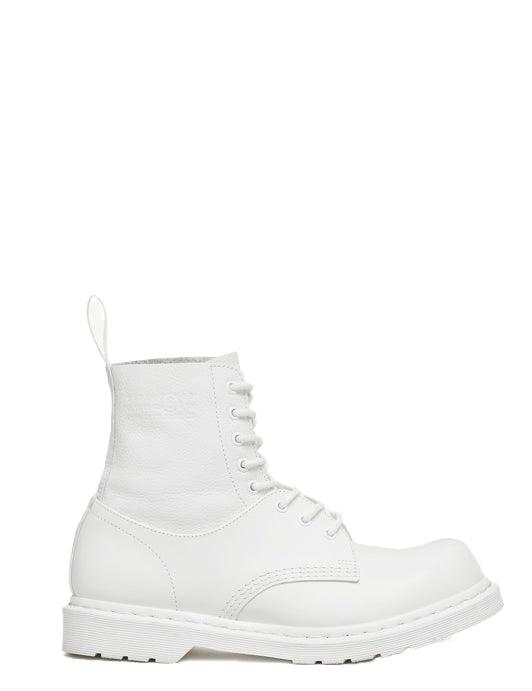 Stivaletti alti con lacci in bianco MM6 x Dr. Martens - donna 