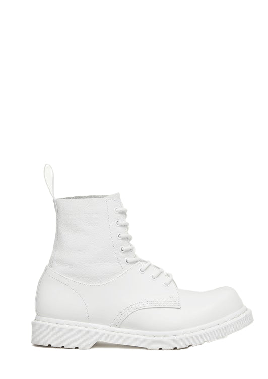 Stivaletti alti con lacci in bianco MM6 x Dr. Martens - donna 