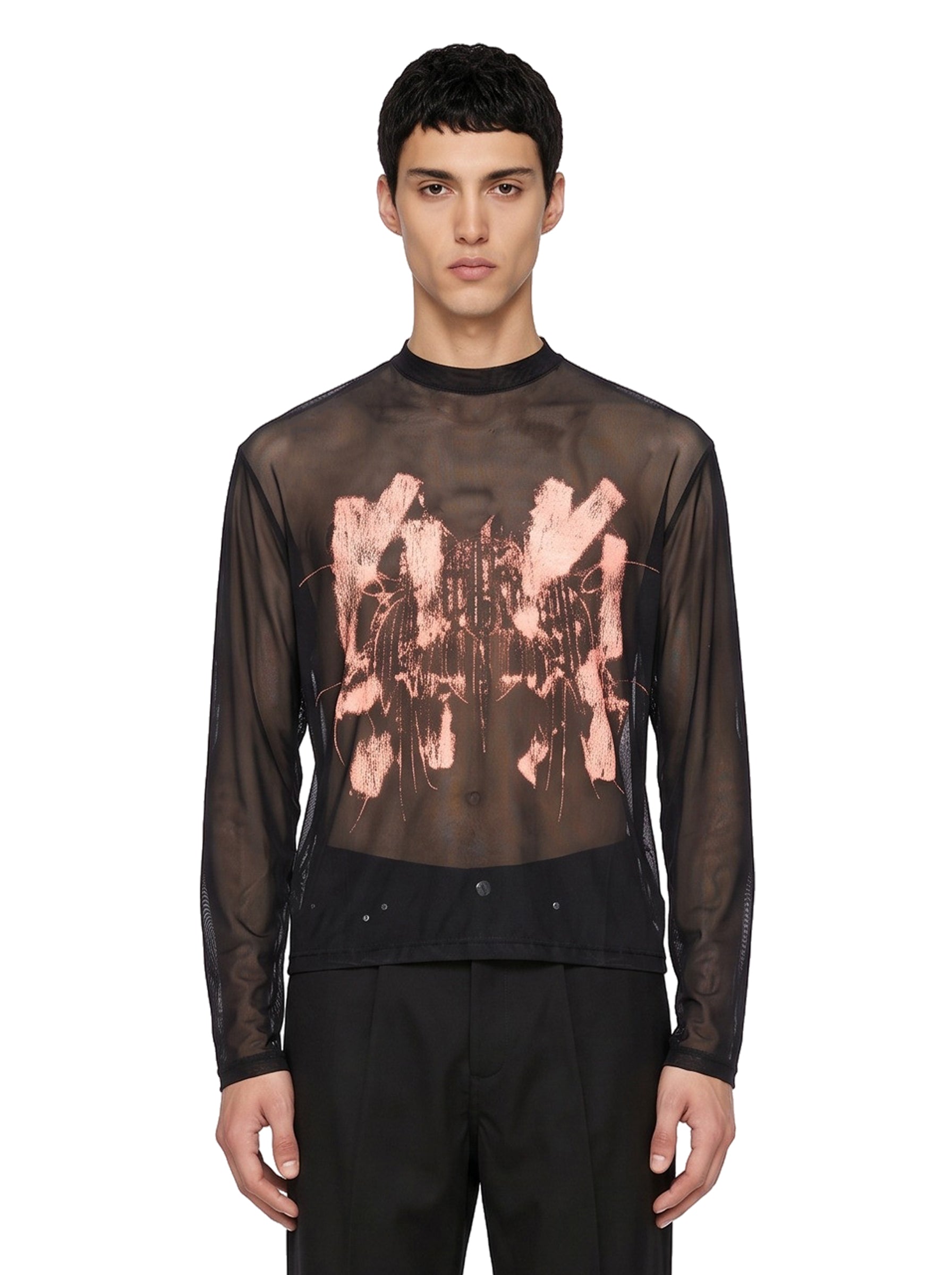 Maglia a maniche lunghe mesh in nero 