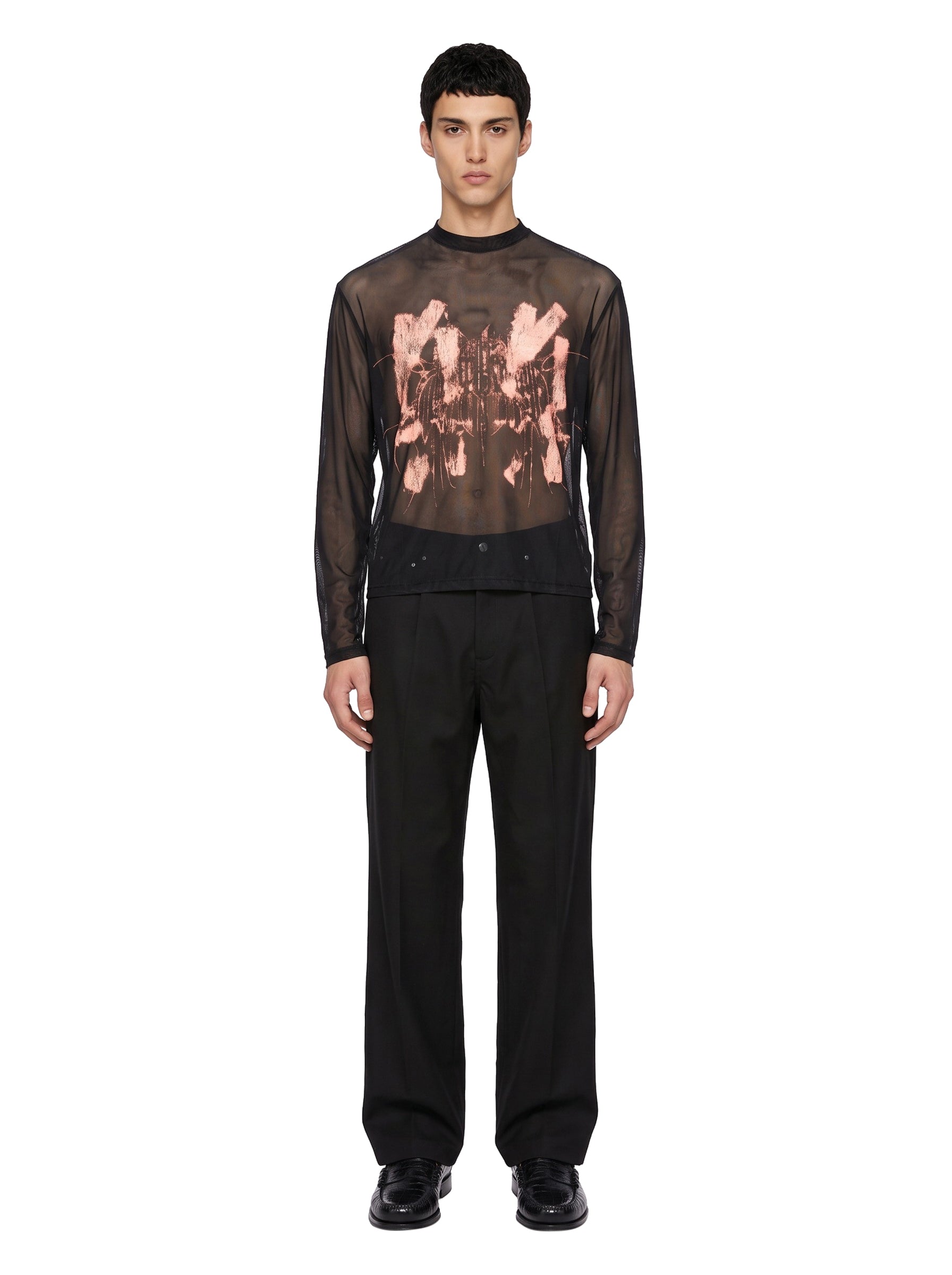 Maglia a maniche lunghe mesh in nero 
