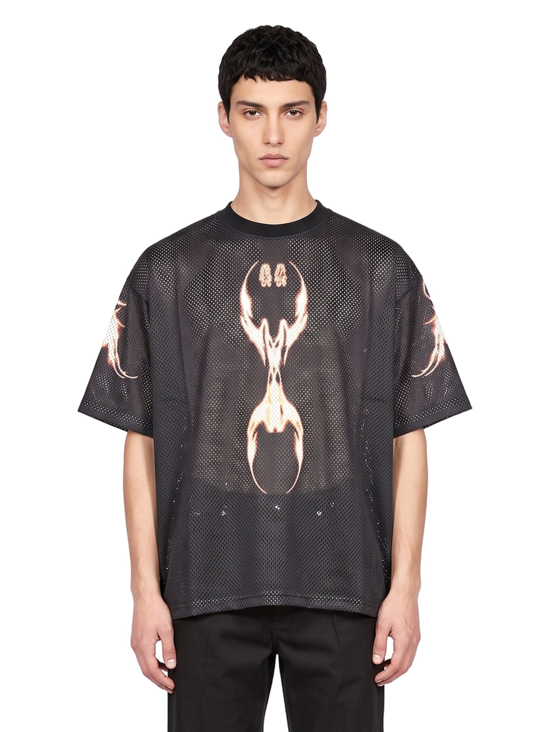 T-shirt Soccer Y2K World Fire in nero 