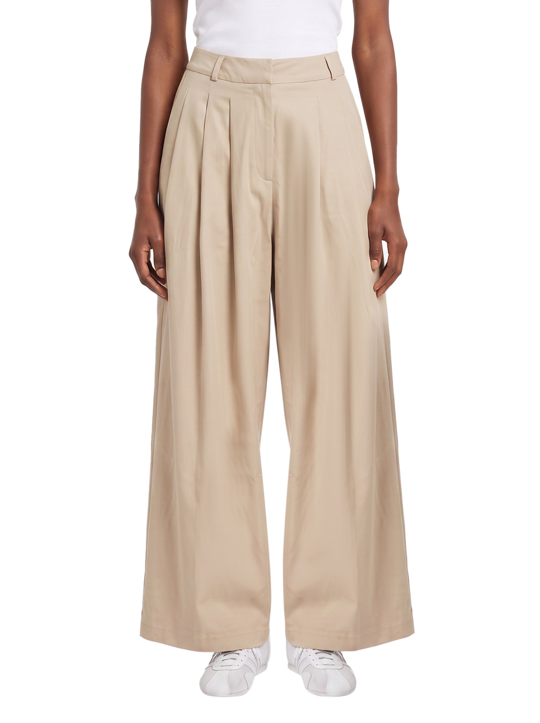 Pantaloni a vita alta con dettagli laterale a striscie in beige 