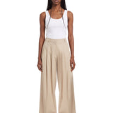 Pantaloni a vita alta con dettagli laterale a striscie in beige 