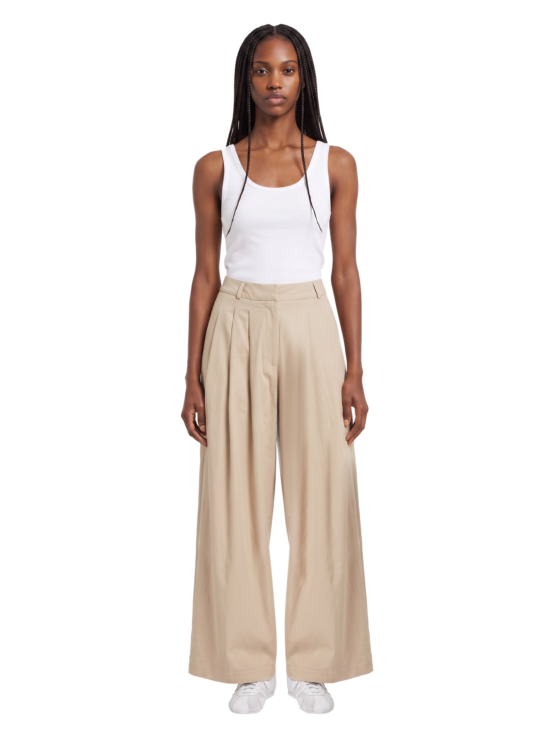 Pantaloni a vita alta con dettagli laterale a striscie in beige 