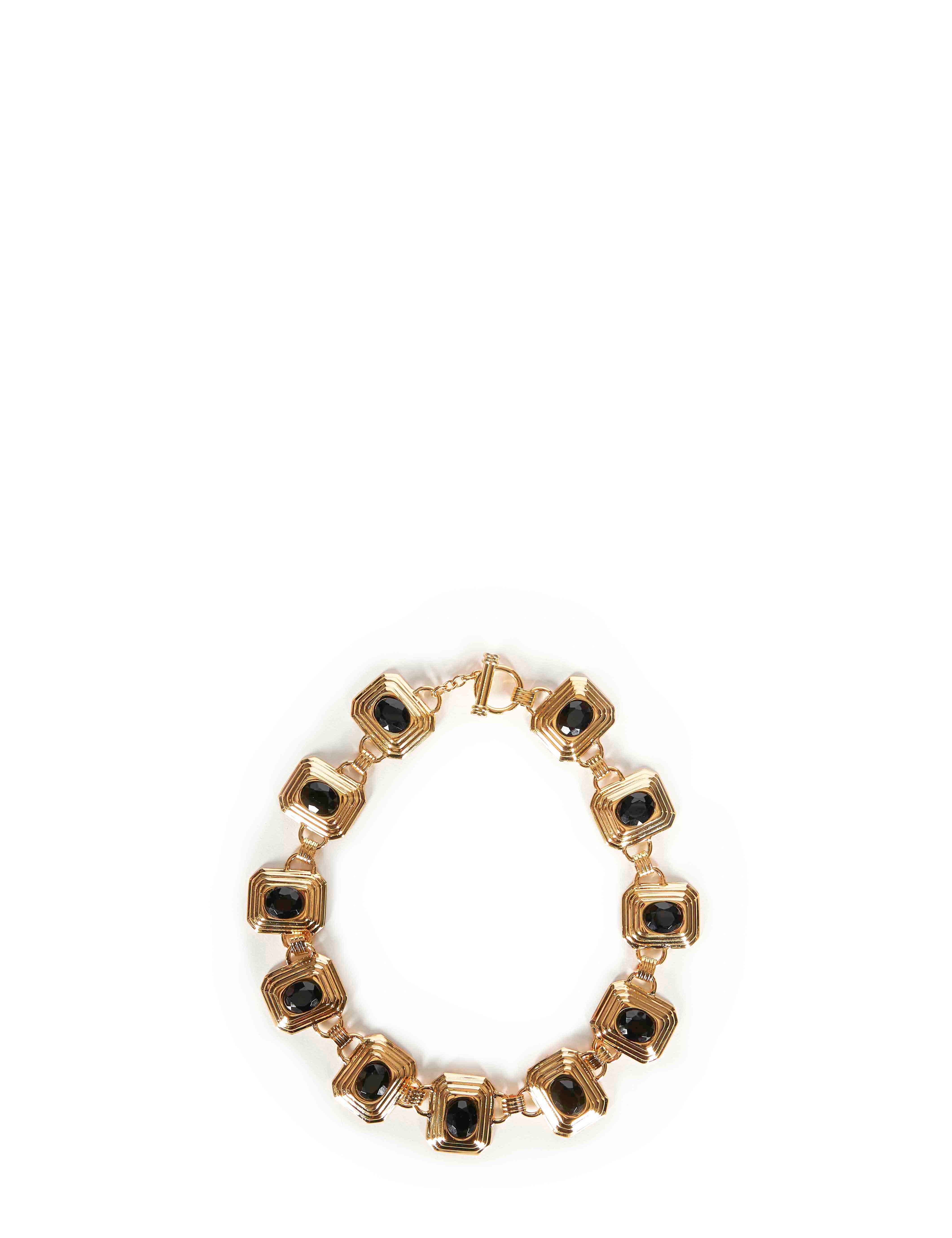 Collana in metallo e cristalli in nero e oro 