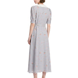 Abito midi con stampa floreale in grigio 