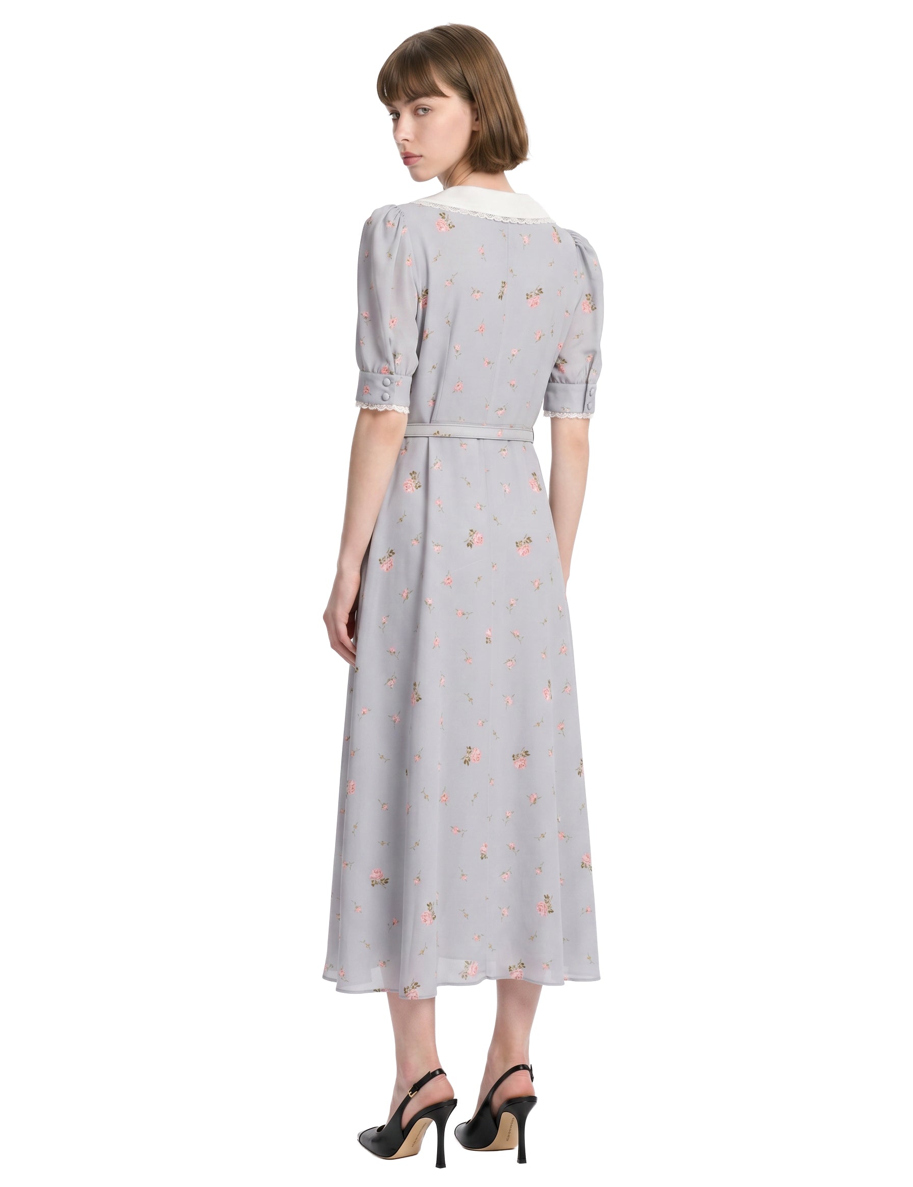 Abito midi con stampa floreale in grigio 