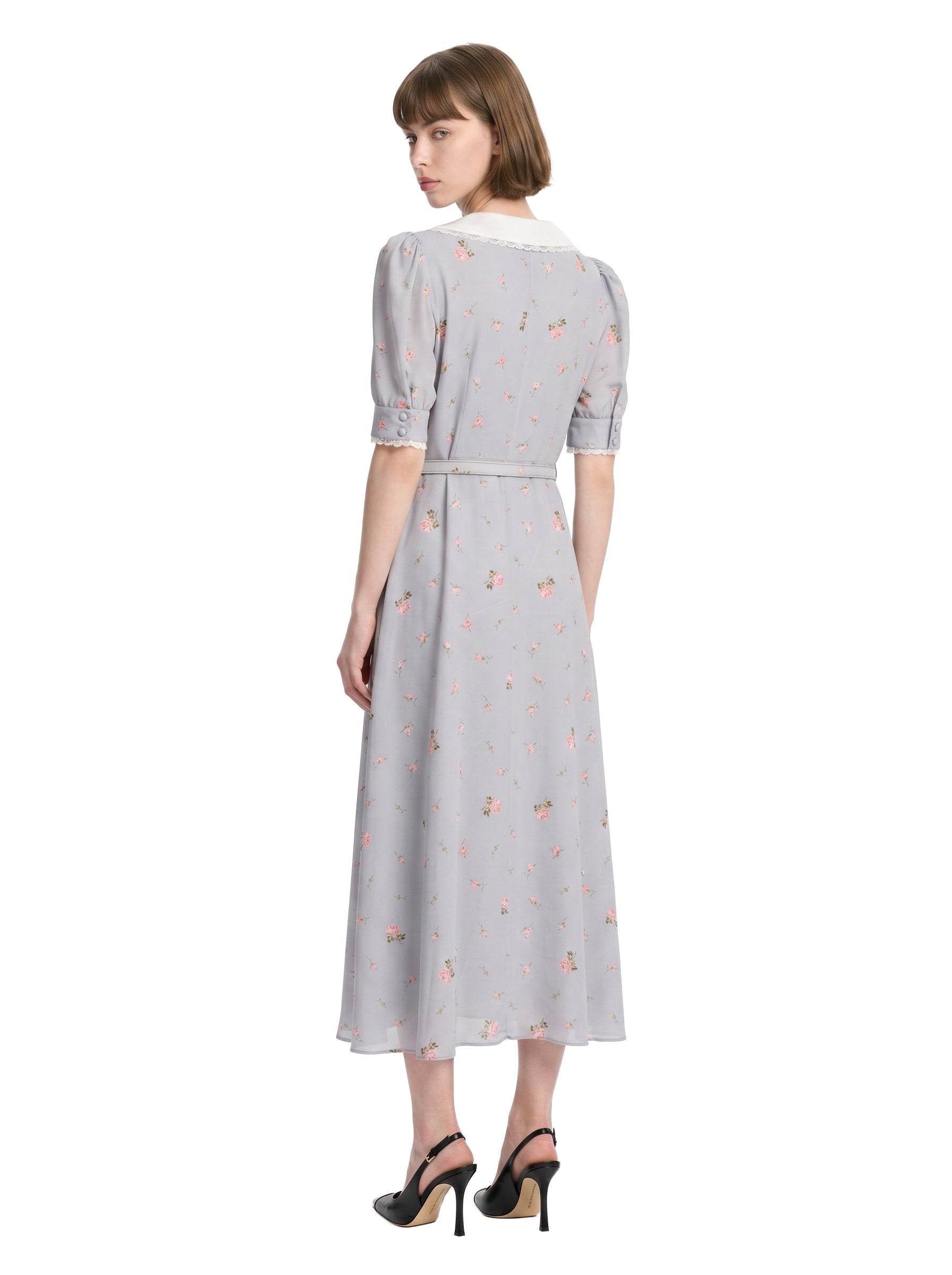 Abito midi con stampa floreale in grigio 