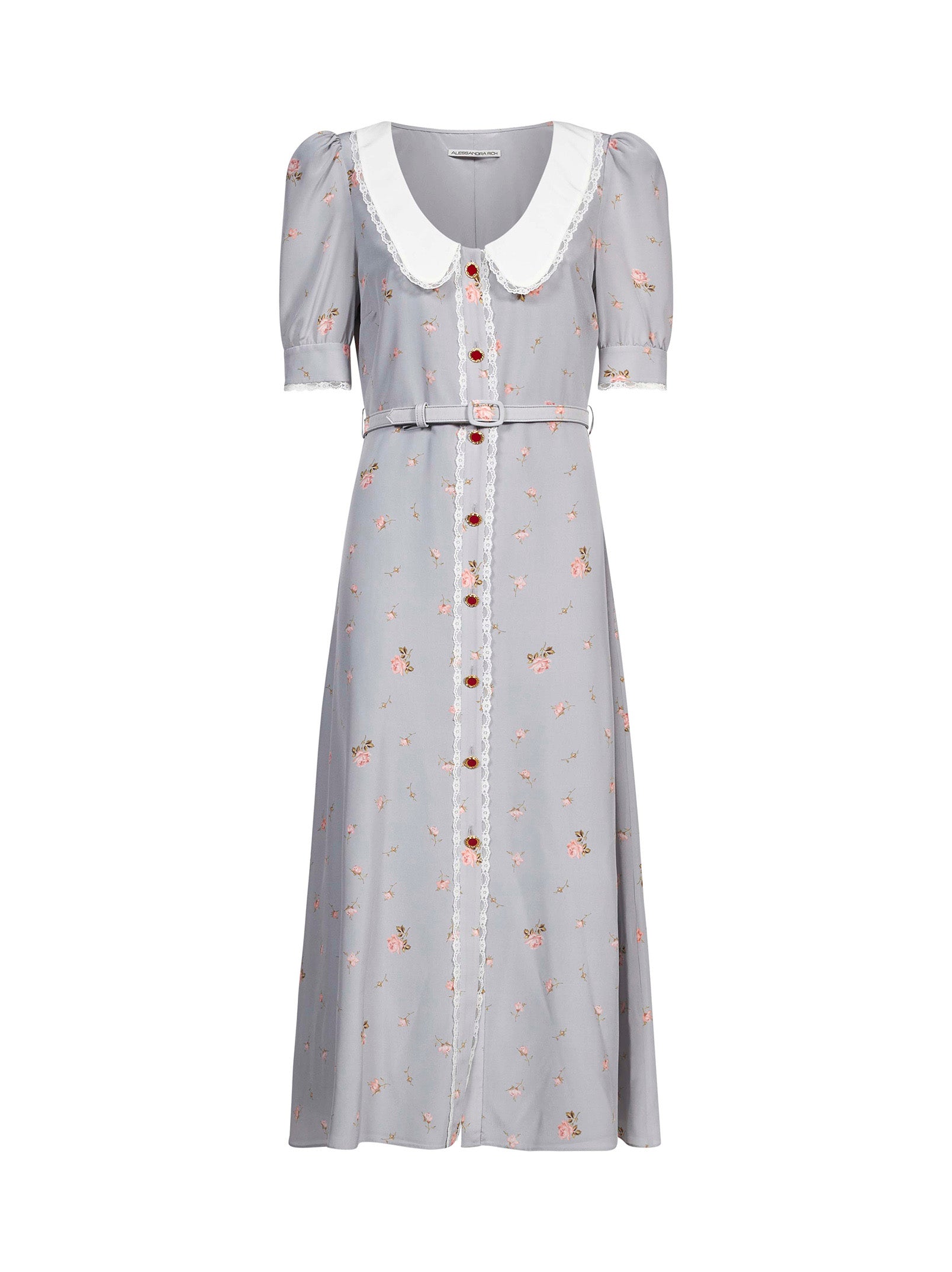 Abito midi con stampa floreale in grigio 
