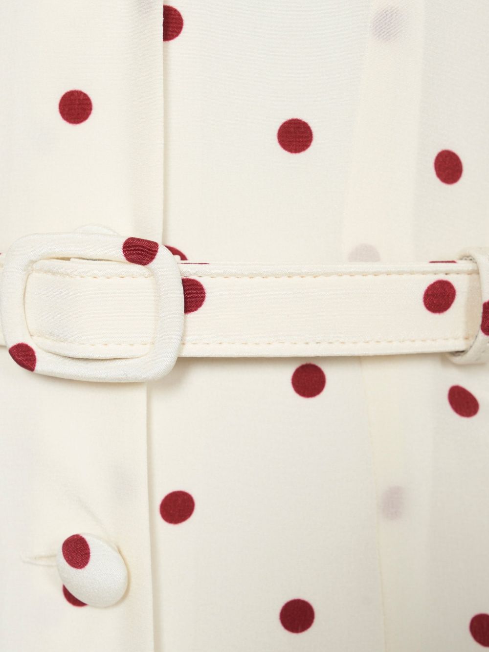 Abito midi in seta a pois con scollo a V in bianco e bordeaux 
