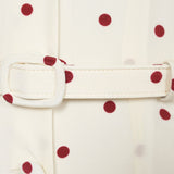 Abito midi in seta a pois con scollo a V in bianco e bordeaux 