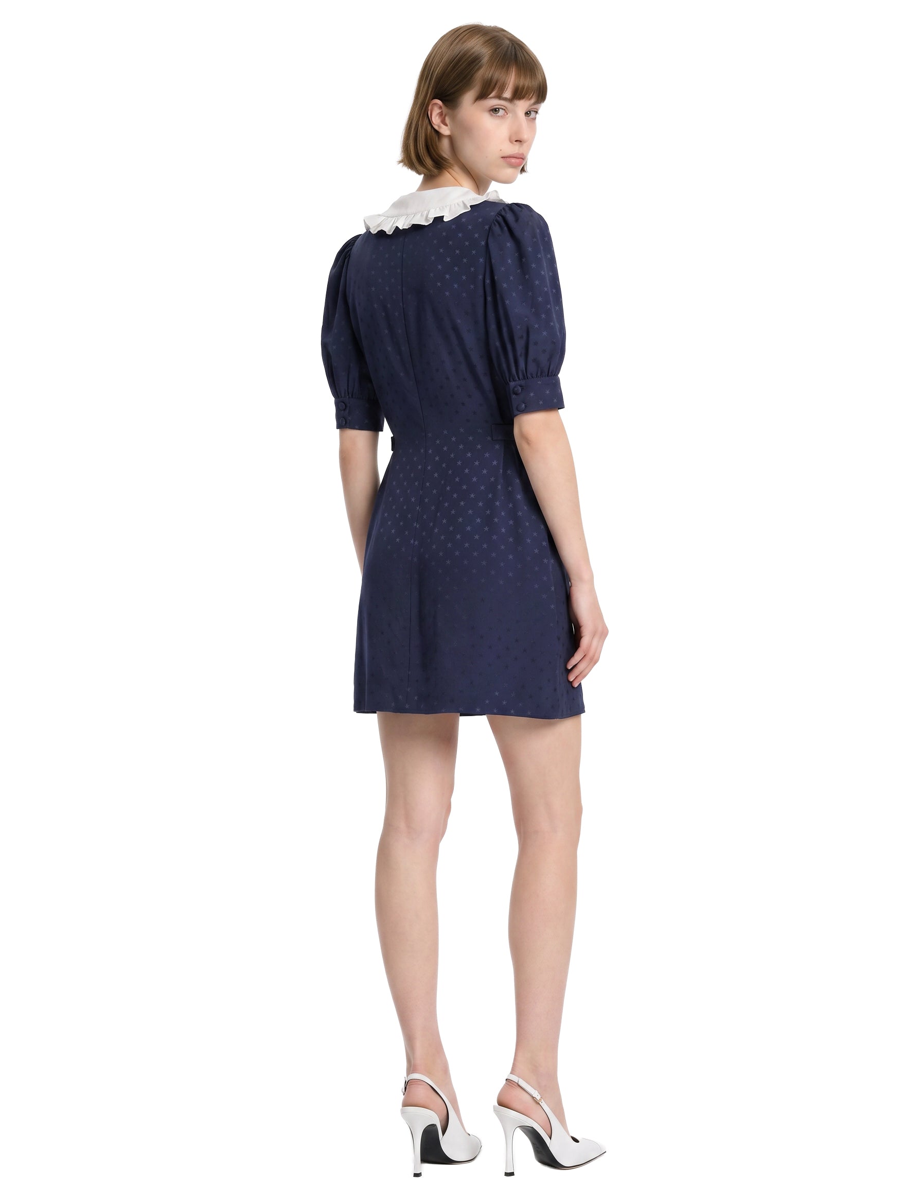 Abito mini in seta jacquard blu 