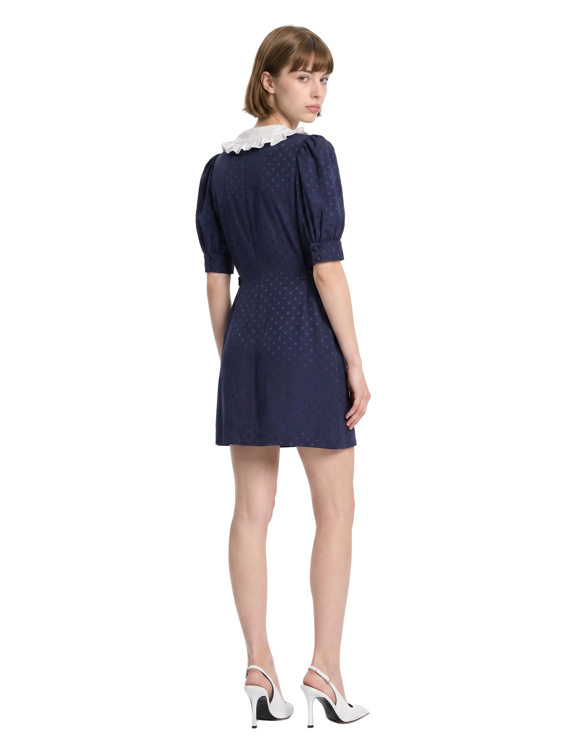 Abito mini in seta jacquard blu 