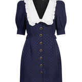 Abito mini in seta jacquard blu 
